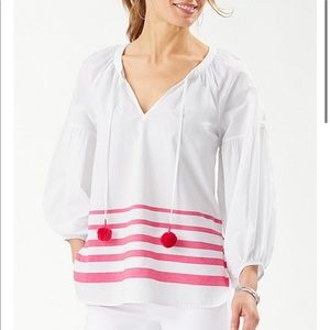 Tommy Bahama  Pom Stripe 3/4 Sleeve Cotton Top